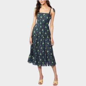PAIGE Women Tamika Midi Dress S Blue Floral Ruched Boho Chic Summer Cottagecore